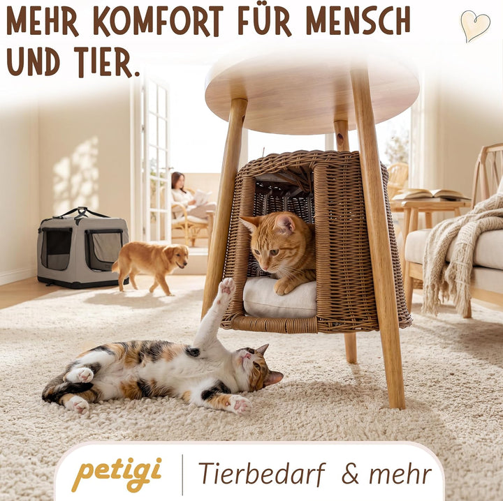 Petigi Katzentisch Beistelltisch Rattan Katzenhöhle Katzenbett Couchtisch | aus Holz und Rattan, Nat