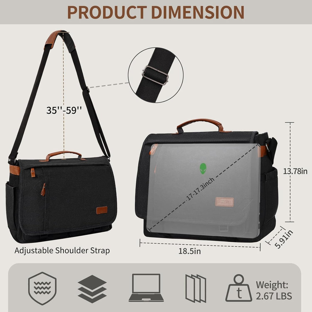 ESTARER Laptoptasche 17 Zoll Umhängetasche Herren Canvas für Arbeit Uni Grau Dunkelgrau 17-17.3 Zoll
