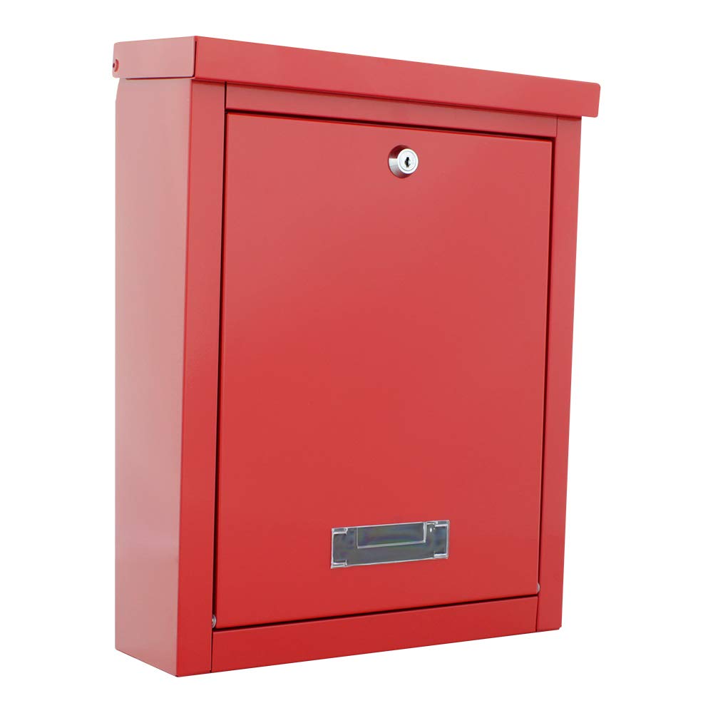 Rottner Briefkasten Brighton Stahlblech Rot, Postkasten, Klappe/Tropfnase, Zylinderschloss, Sichtfen