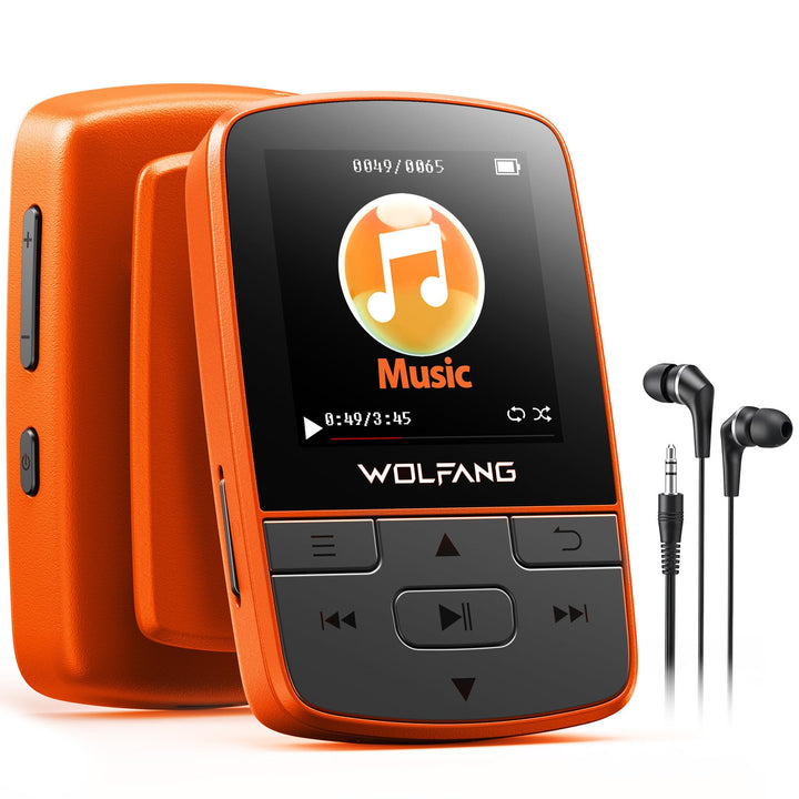 WOLFANG 64 GB MP3-Player mit Bluetooth 5.2, Sportclip, Mini-Grösse, Gewicht 28,3 g, HiF-FM-Radio, Di