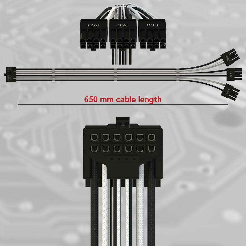 LINKUP - AVA PCIE 5.0 16Pin (12+4) mit Linkswinkel zu 3x8Pin | 16AWG Umhüllt | Kompatibel mit RTX40