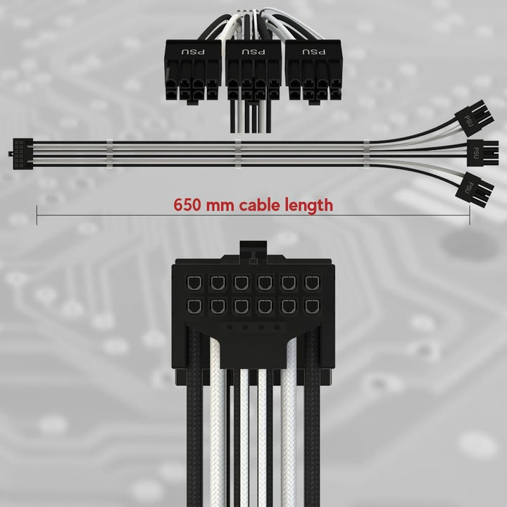 LINKUP - AVA PCIE 5.0 16Pin (12+4) mit Linkswinkel zu 3x8Pin | 16AWG Umhüllt | Kompatibel mit RTX40