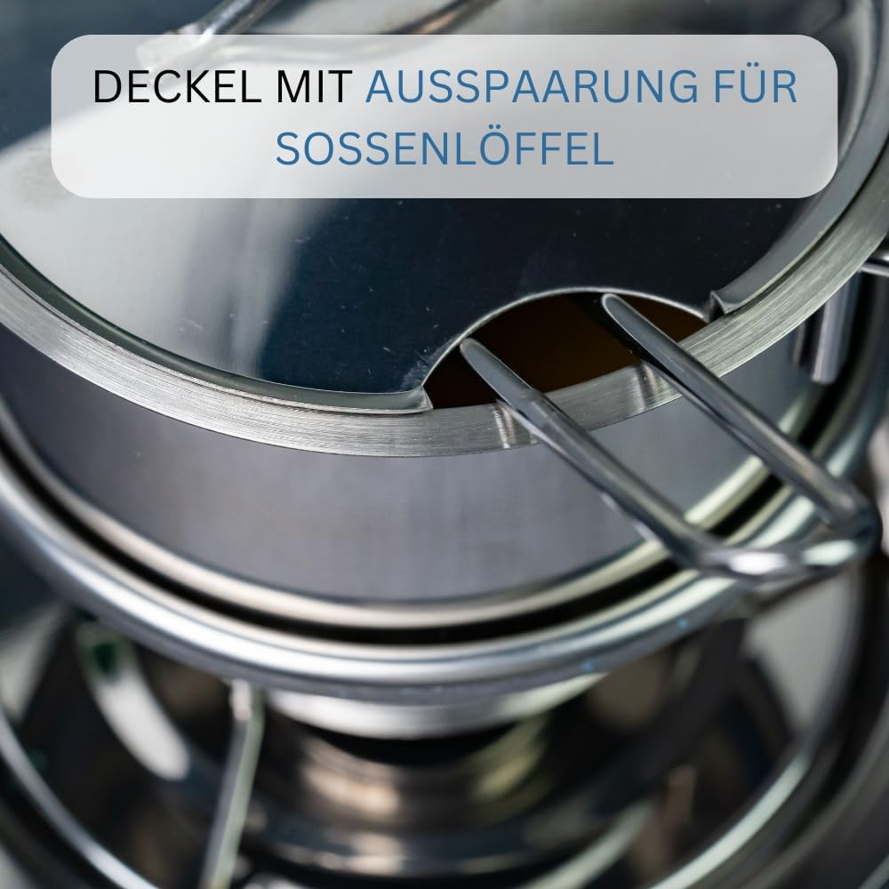 Westmark Butterpfännchen/Sossenwärmer, Mit Deckel, Sossenlöffel und Stövchen, Rostfreier Edelstahl,