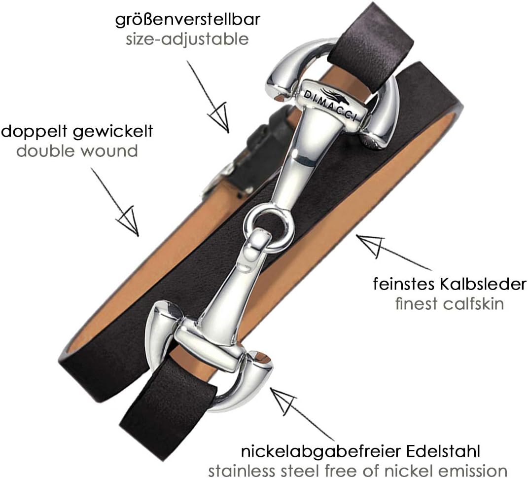 DIMACCI Trensen-Armband Kalbsleder | Favorit Kollektion in Schwarz Silber-Optik aus Edelstahl | Schm