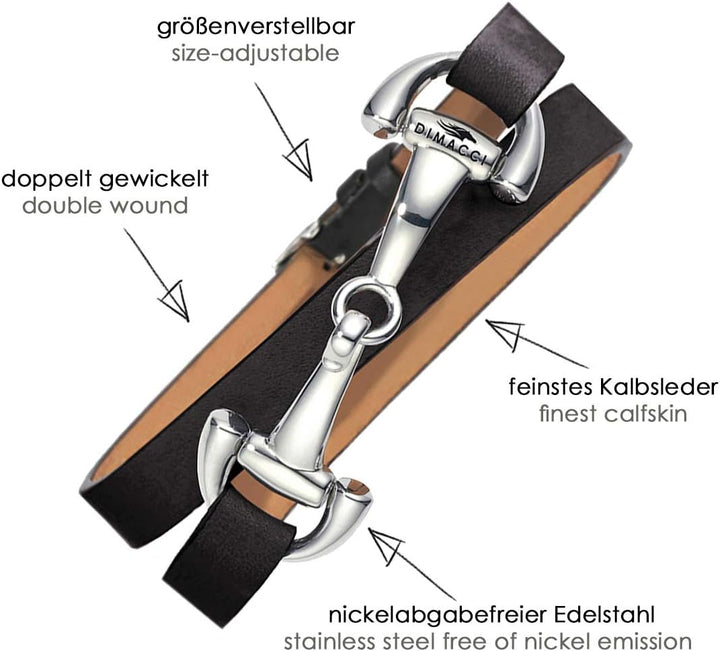 DIMACCI Trensen-Armband Kalbsleder | Favorit Kollektion in Schwarz Silber-Optik aus Edelstahl | Schm