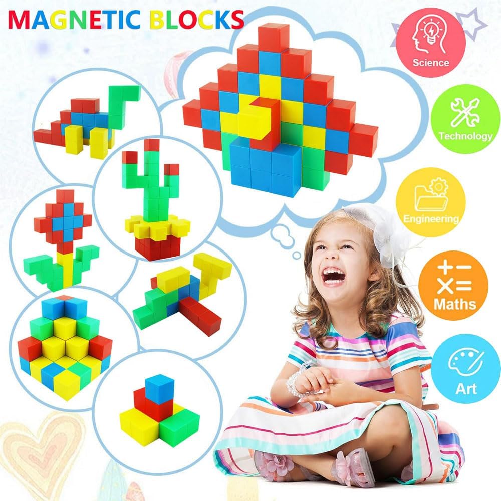 Magnetische Bausteine, 1,30 Zoll Grosse Magnetische Stapelwürfel für Kinder,sensorische Montessori S