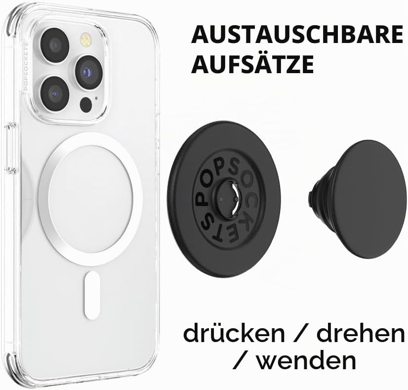 PopSockets: PopGrip Round für MagSafe - Inklusive Adapterring für MagSafe - Ausziehbarer Sockel und