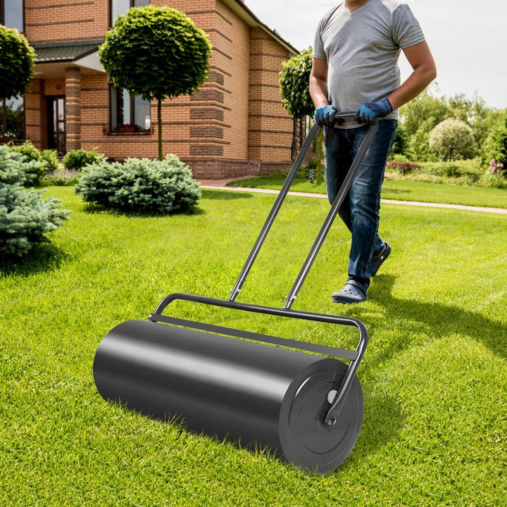GOPLUS Rasenwalze, 48L/63L Gartenwalze befüllbar mit Wasser & Sand, Rasenroller aus Metall, Graswalz