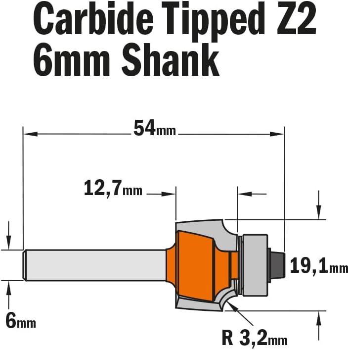 CMT Orange Tools 738.190.11 - Fräser r.concavo mit Roma. hm s 6 d 19.1 r 3.2