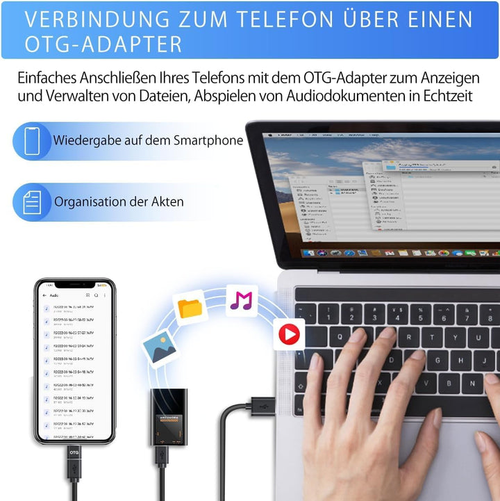 Mini Diktiergerät mit eingebautem Magnet,32GB Tragbares digitales Aufnahmegerät mit OTG-Anschluss, O