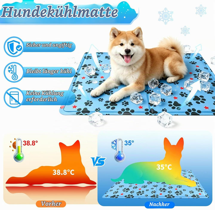 Kühlmatte Hund 60 x 50 cm, Kühlmatte für Hunde &amp; Katzen Faltbare, Kühldecke für Haustiere Leicht Rei
