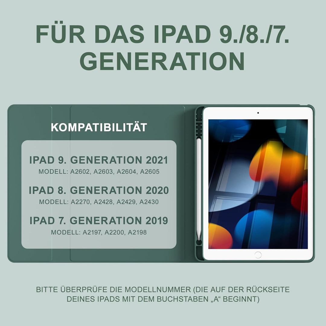 Tastatur Hülle für iPad 10.2 Zoll (9/8/ 7 Generation - 2021/2020/2019), Schutzhülle mit TPU Rückscha
