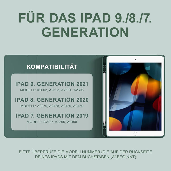 Tastatur Hülle für iPad 10.2 Zoll (9/8/ 7 Generation - 2021/2020/2019), Schutzhülle mit TPU Rückscha
