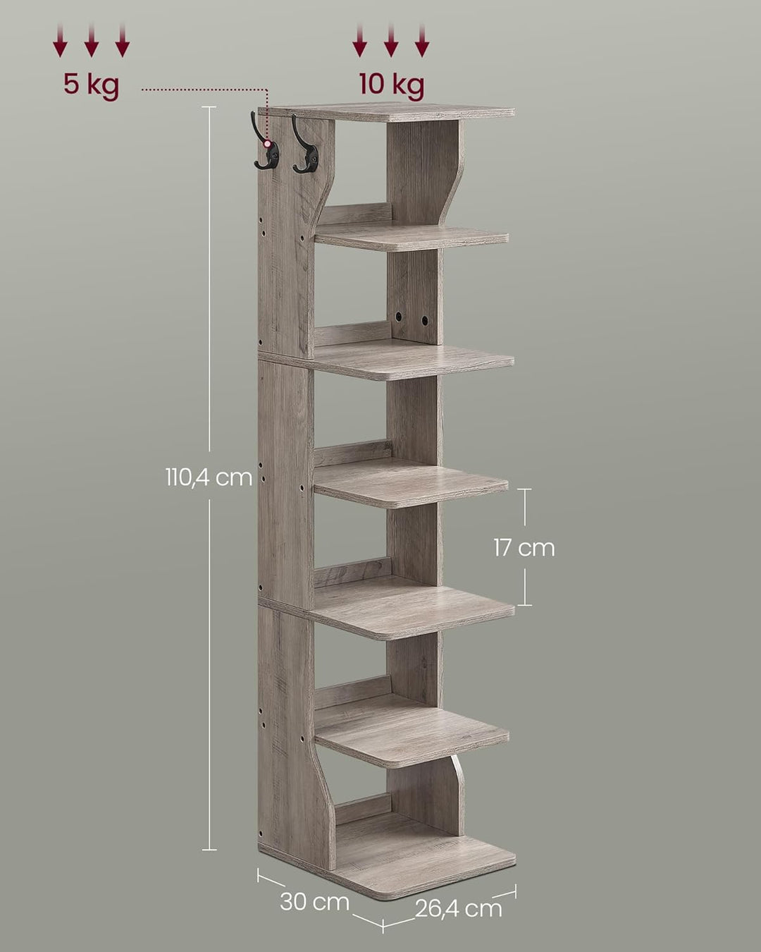 VASAGLE Schuhregal schmal, Standregal mit 7 Ebenen, platzsparend, für Eingangsbereich, Ecke, Schuhab