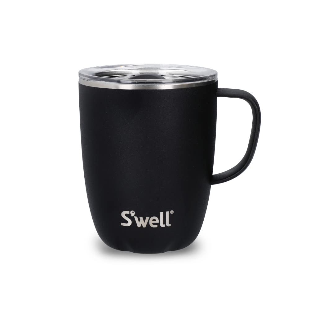 Swell Becher mit Henkel, Schwarz Onyx, 350ml. Vakuumisolierter Edelstahl-Reisebecher mit Griff, Reis