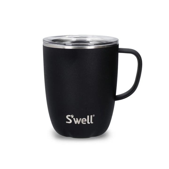 Swell Becher mit Henkel, Schwarz Onyx, 350ml. Vakuumisolierter Edelstahl-Reisebecher mit Griff, Reis