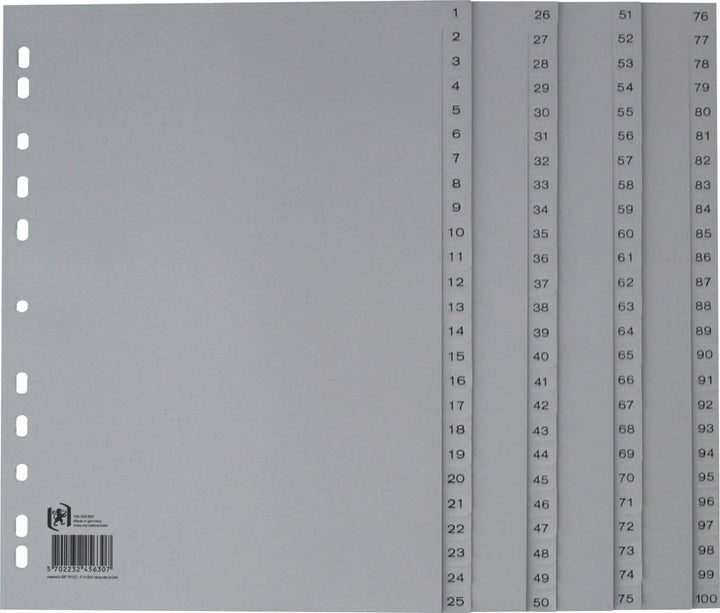 Oxford A4 Kunststoff-Register,100-teilig, ohne Deckblatt, grau, 5 Stück 5 Register, 5 Register