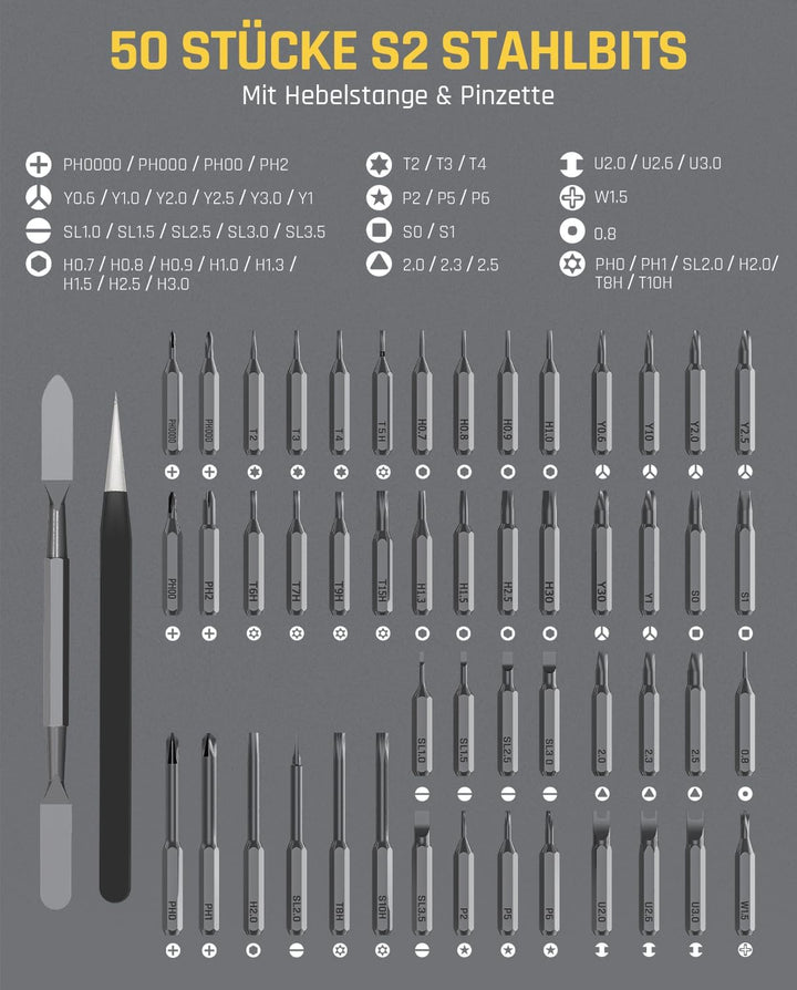 Fanttik X5 Max HANDBUCH Feinmechaniker Schraubendreher Set,50-in-1 magnetische Bits, kleiner Schraub
