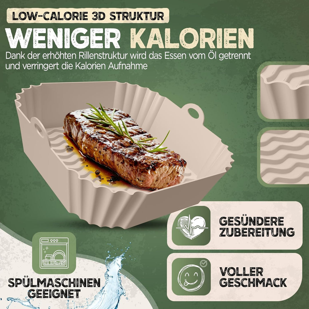 KNUSPERLIEBE® 3er SET Silikonform für Heissluftfritteuse Zubehör | Silikoneinsatz für Airfryer, Spül