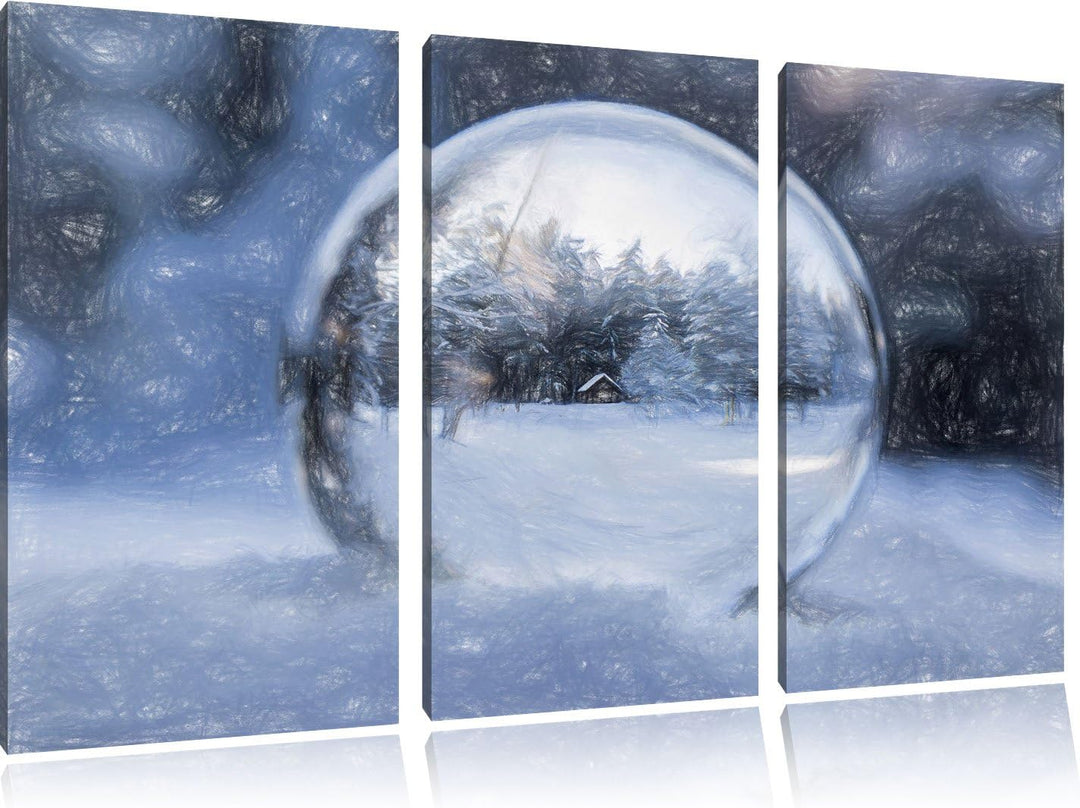 Pixxprint Eiskugel Winterlandschaft / 3-Teilig/Gesamtmass 120cm Leinwandbild bespannt auf Holzrahmen