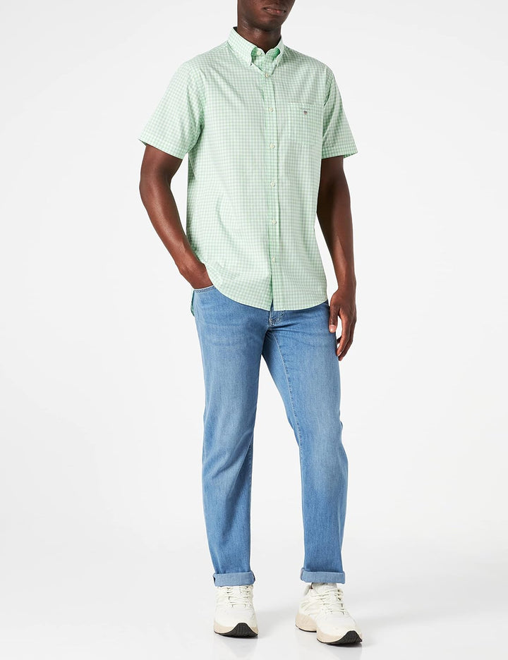 GANT Herren Reg Broadcloth Gingham Ss Bd Hemd M Absinthe Green, M Absinthe Green