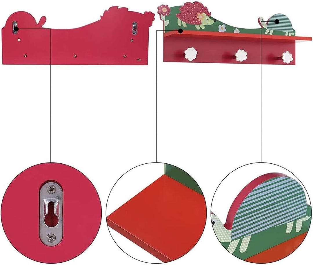 Kinderzimmer 2X Kindergarderobe mit 3 Haken und 1 Fächer für Kinderzimmer Wandregal Wandgarderobe Ki