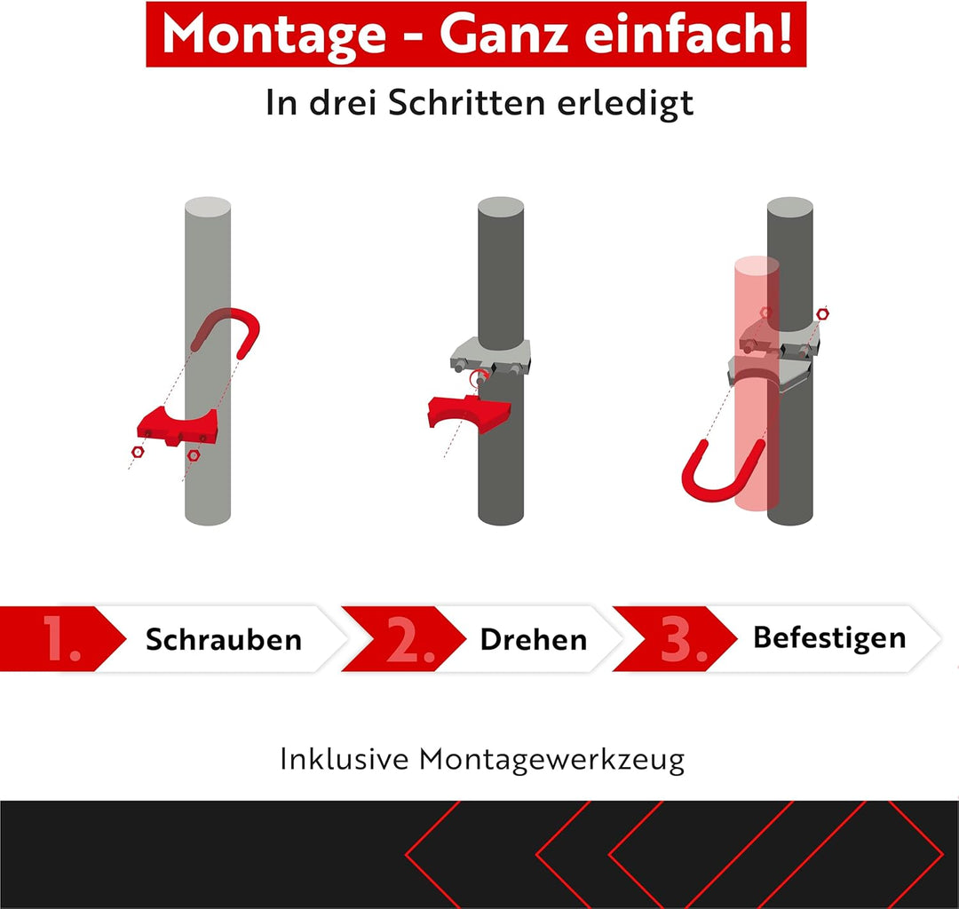 STORM-PROOF Sonnenschirmhalter für runde Geländer - Zwei-Punkt-Befestigung aus Stahl (Schirmstock Du