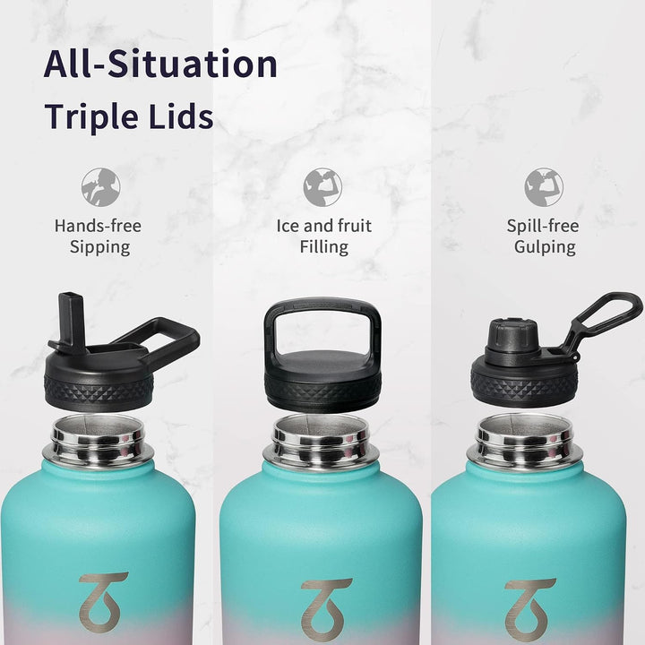 Trebo Wasserflasche 1.8 l mit Paracord-Griff, halbe Gallone, lebensmittelechter, doppelwandiger Vaku