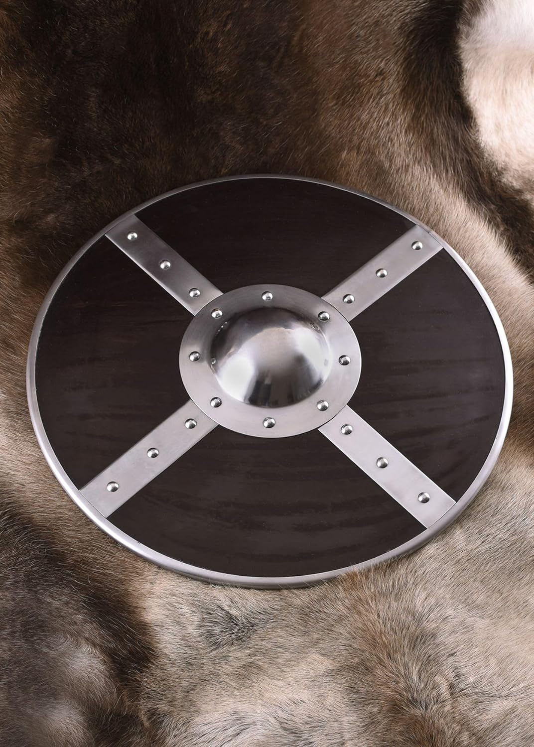 Battle-Merchant Rundschild aus Holz mit Stahlbeschlägen und Buckel | Wikinger - Ritter - Schild - Er