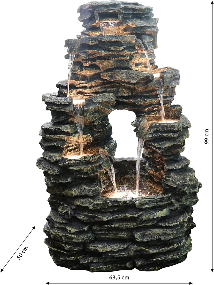 Dehner Gartenbrunnen Salto mit LED Beleuchtung, ca. 99 x 63.5 x 50 cm, Polyresin, grau
