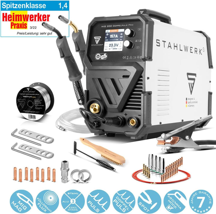 STAHLWERK MIG MAG 200 Doppelpuls Pro leistungsstarkes Schweissgerät im Set mit MIG MAG-Schweissbrenn