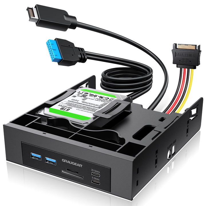 GRAUGEAR 5,25 Zoll PC Frontpanel m. SD Kartenleser &amp; HUB &amp; SSD Einbaurahmen