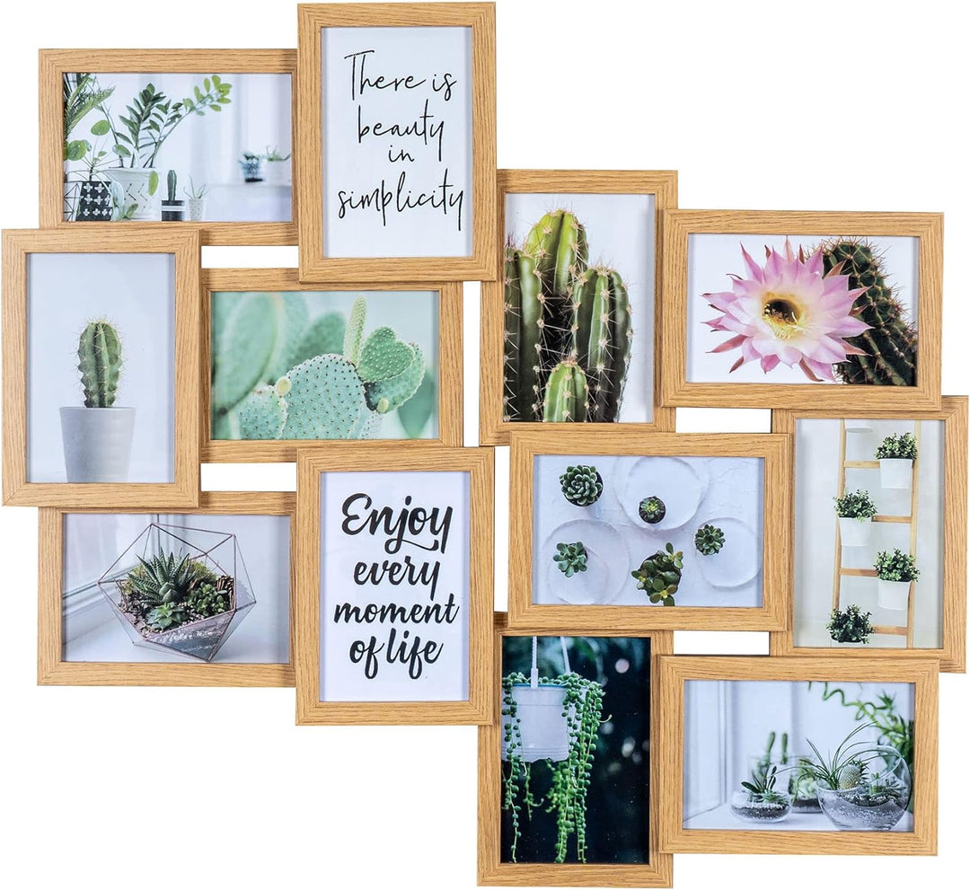 Bilderrahmen 58x55cm Collage 12 Fotos 10x15 Eiche MDF Holz Galerie Fotorahmen Bilderrahmen Fotocolla