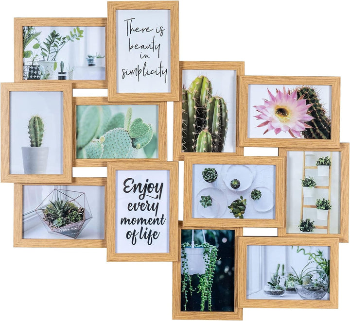 Bilderrahmen 58x55cm Collage 12 Fotos 10x15 Eiche MDF Holz Galerie Fotorahmen Bilderrahmen Fotocolla