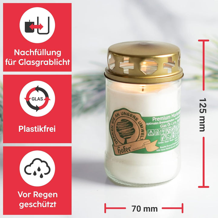 HOFER Nachfüllungen für Grabkerze aus Glas, WALDLICHTUNG, 36 Stk. | Trauerkerzen, Friedhofskerze mit