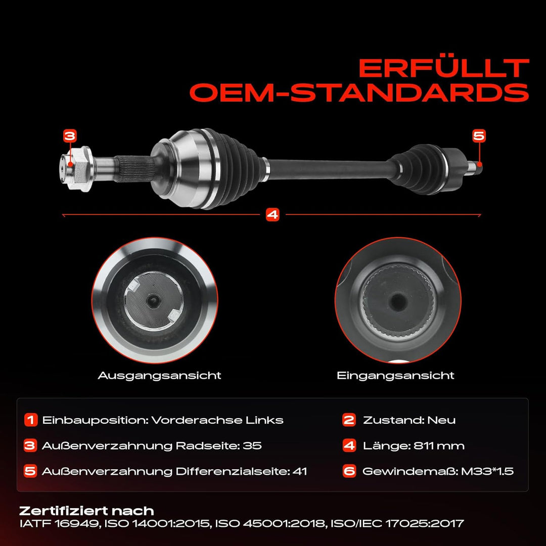 Frankberg Antriebswelle Vorne Links Kompatibel mit Jumper 2.2L 2006-2013 Ducato 250 290 2.2L 2.3L 20