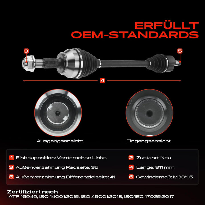 Frankberg Antriebswelle Vorne Links Kompatibel mit Jumper 2.2L 2006-2013 Ducato 250 290 2.2L 2.3L 20