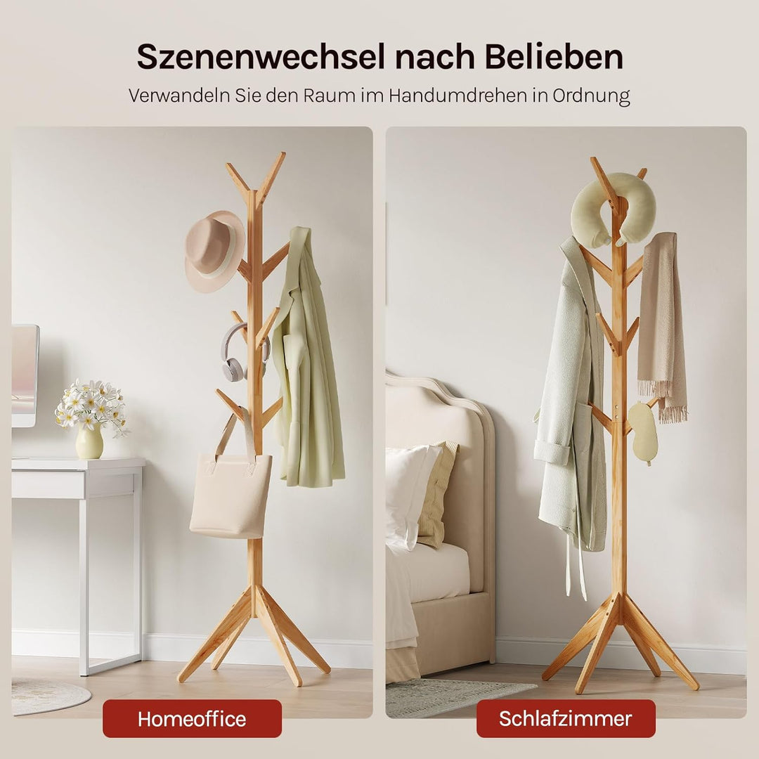 WOLTU Kleiderständer mit 8 Haken, Garderobenständer aus Massive Holz, Baumförmige Garderobe, Hängere