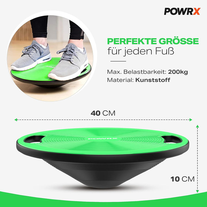 POWRX Balance Board inkl. Workout I Wackelbrett Ø 40cm mit Griffen I Therapiekreisel für propriozept