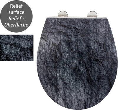 WENKO WC-Sitz Slate Rock, robuster Toilettensitz aus antibakteriellem Duroplast mit Absenkautomatik