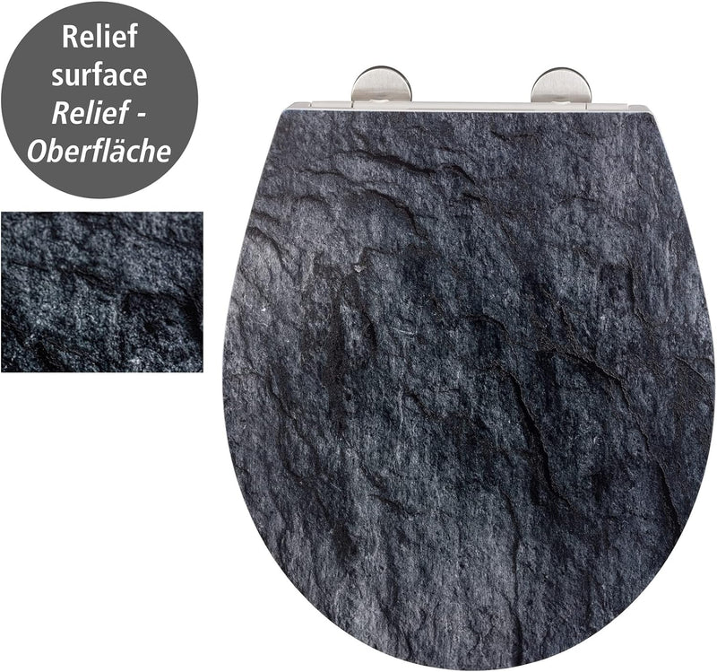 WENKO WC-Sitz Slate Rock, robuster Toilettensitz aus antibakteriellem Duroplast mit Absenkautomatik