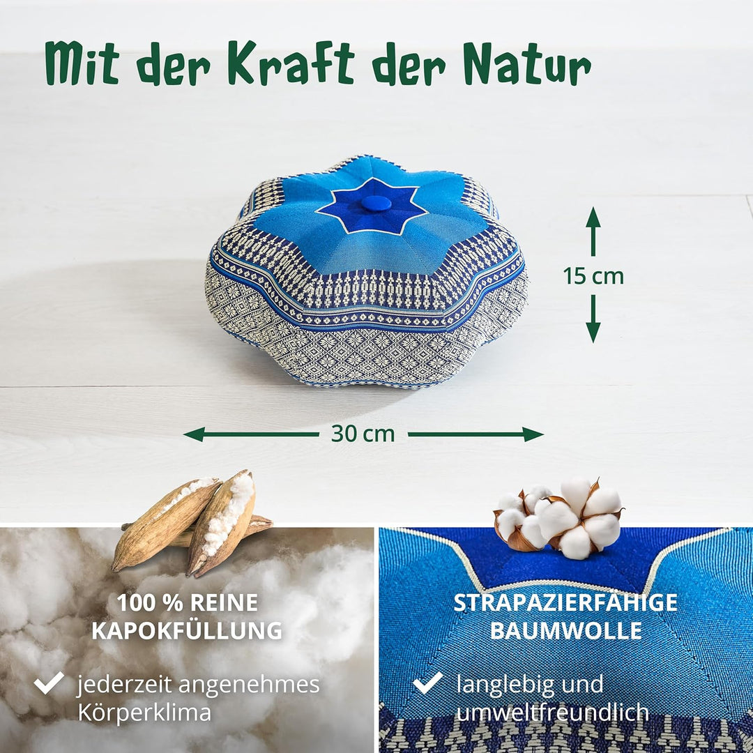 Livasia Meditationskissen Stern, Yogakissen mit Kapok, Pouf, Bodenkissen sternförmig Yoga Zen Medita