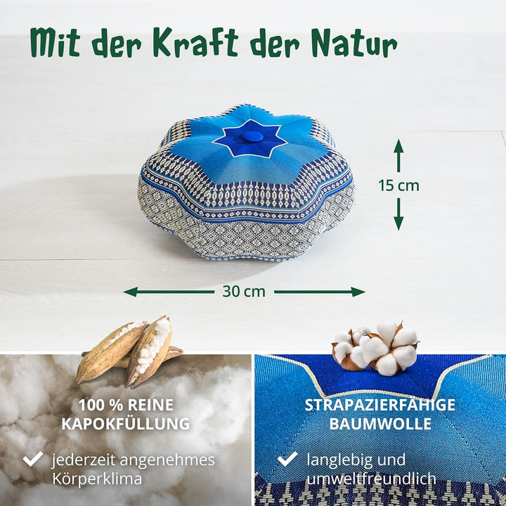 Livasia Meditationskissen Stern, Yogakissen mit Kapok, Pouf, Bodenkissen sternförmig Yoga Zen Medita
