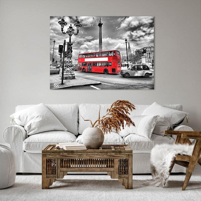 Bilder auf Leinwand 100x70cm Leinwandbild Trafalgar Platz Taxi London Gross Wanddeko Bild Schlafzimm