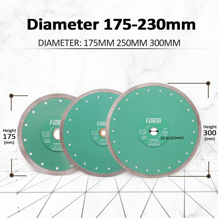 FACHLICH Diamant-Trennscheibe 250mm Turbo Mesh Diamantklinge mit X Felgensegment für Hart Keramik Po