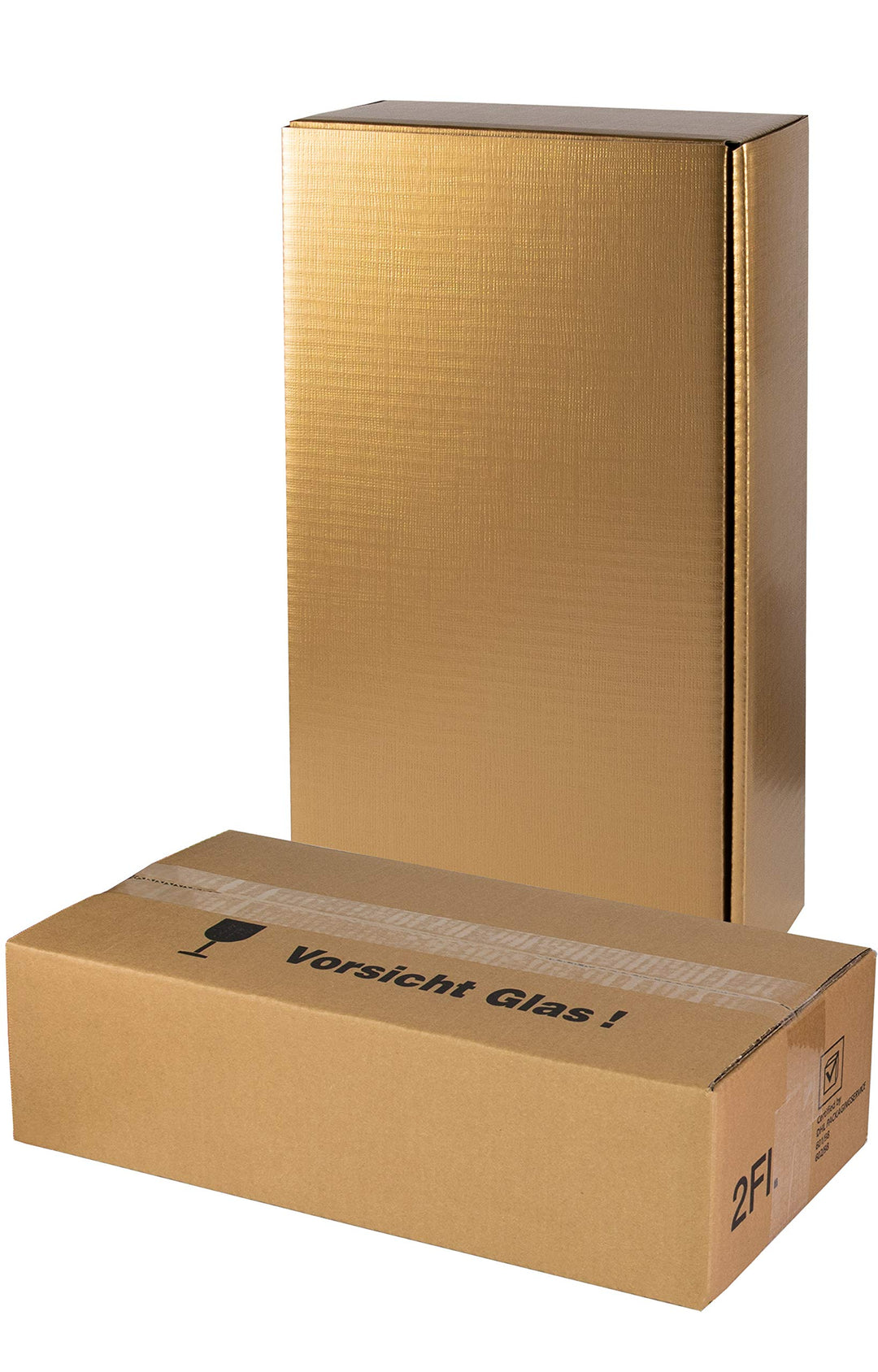 5x Versand-Set / 2er Flaschen Geschenkkarton Gold + zertifizierter Versandkarton, Gold