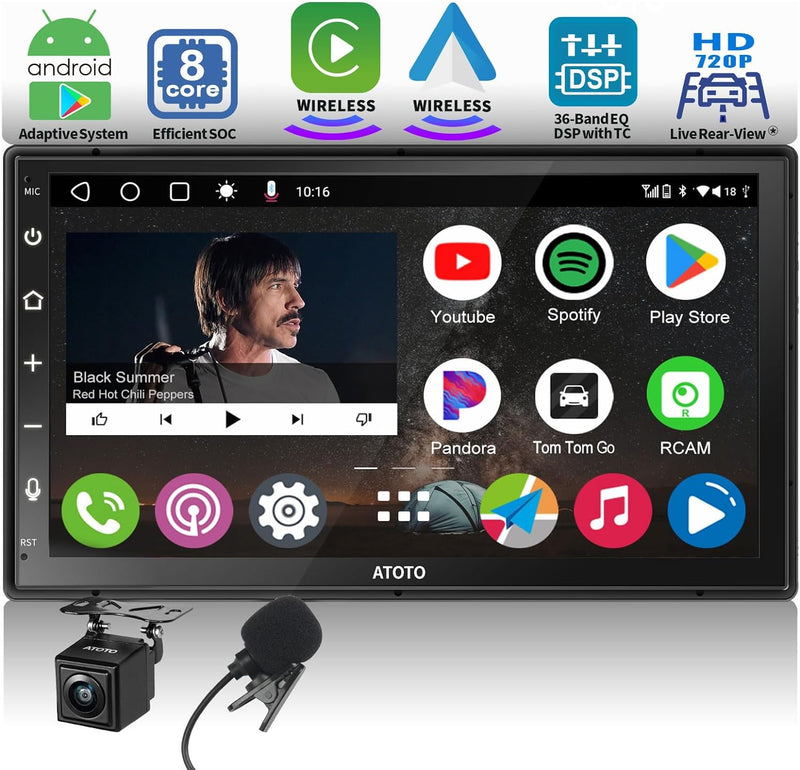 ATOTO A6 PF 7 Zoll Touchscreen Android Doppel-DIN Autoradio, Wireless Carplay & Drahtlos Android Aut