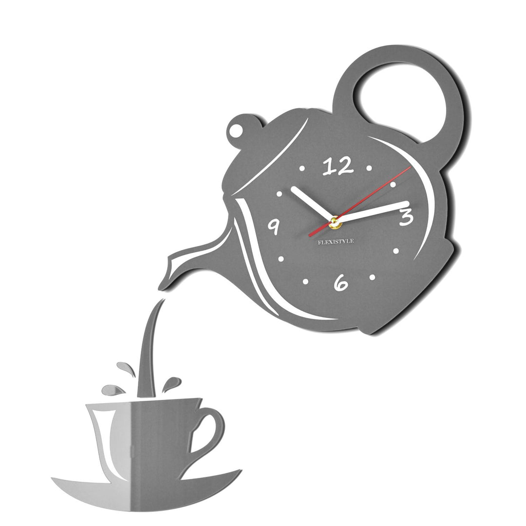 FLEXISTYLE Moderne Wanduhr für die Küche Tasse Und Kanne, 45 cm x 45 cm, 3D, leise, Design, Made in