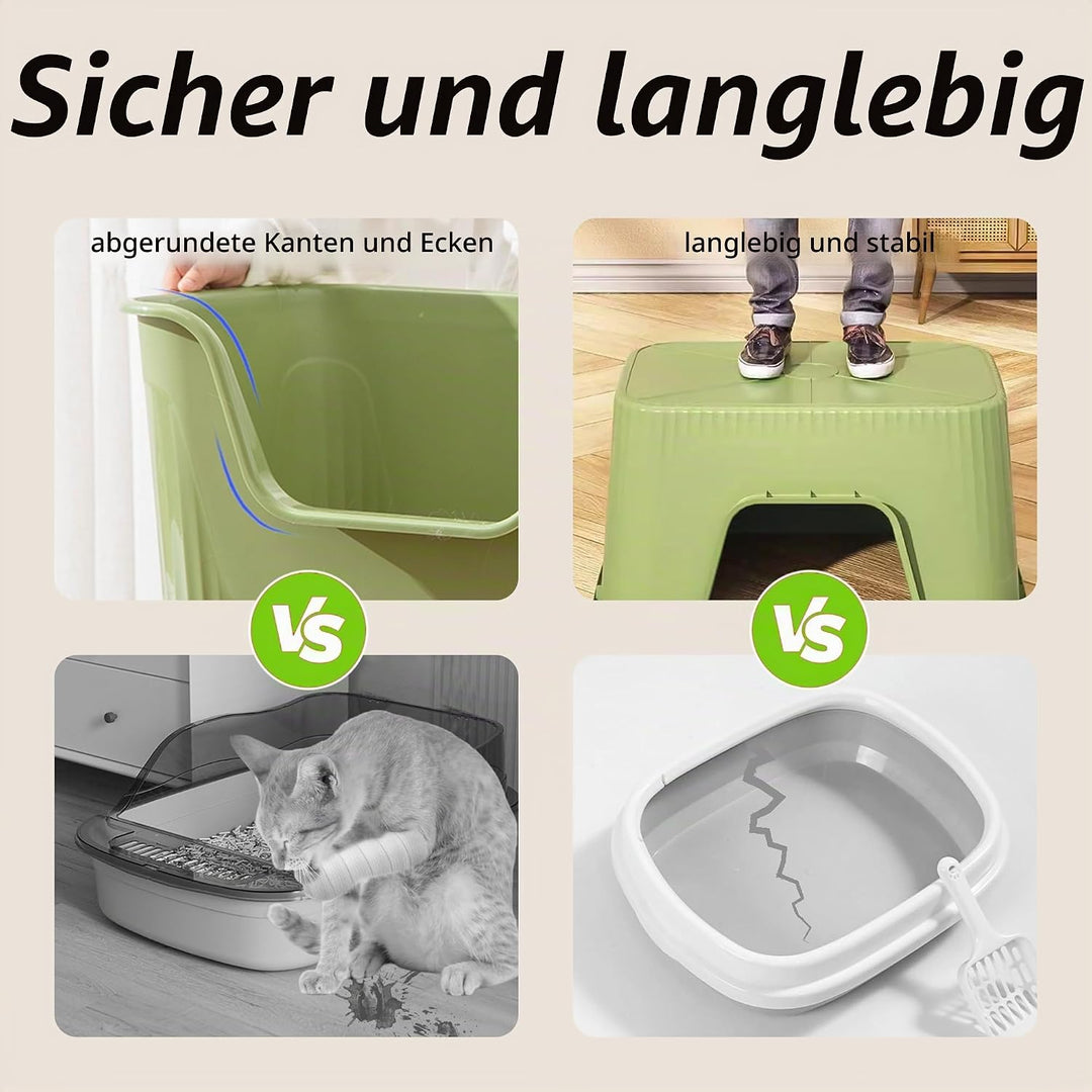 Vealind Offen Katzenklo XL, Katzentoilette Hoher Rand, 55x40x26cm Gross Katzenklo, katzentoiletten E