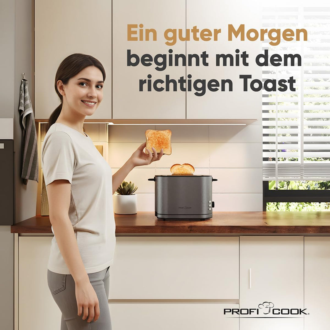 ProfiCook® Toaster 2 Scheiben mit Brötchenaufsatz | mattes Edelstahlgehäuse | 900W | extra breite To